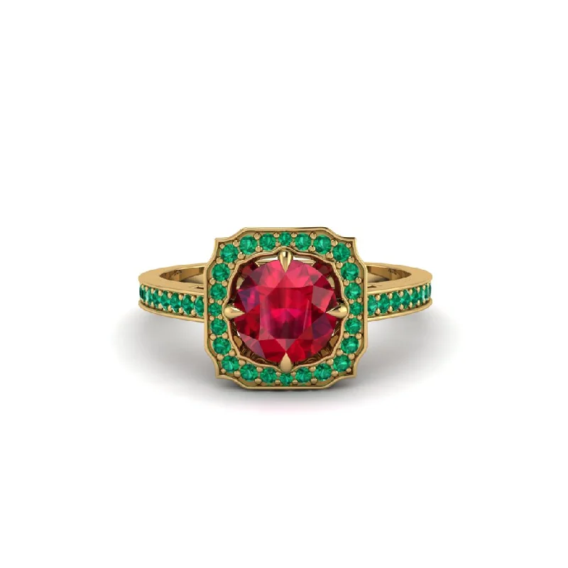 Ladies engagement rings colorful gems-Ruby Cathedral Halo Engagement Ring - Luciana No. 25