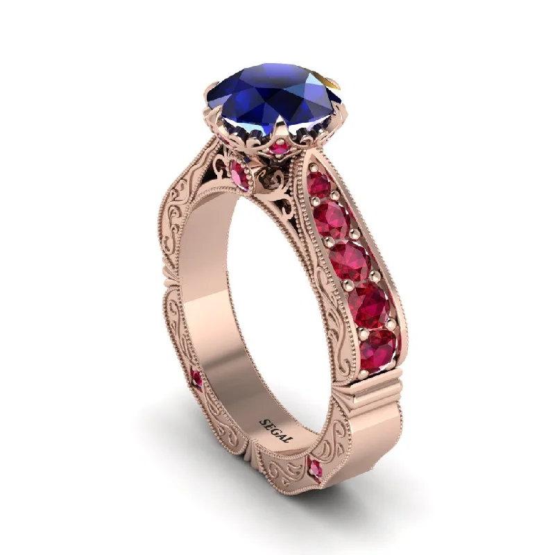 Ladies engagement rings round cut-Sapphire Victorian Scroll Engagement Ring - Kehlani No. 59