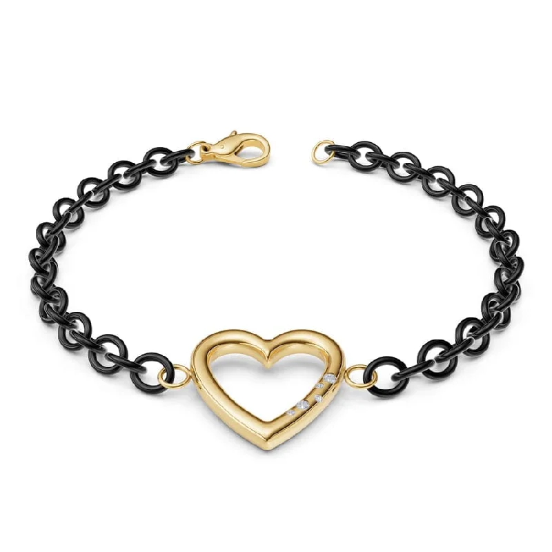 Ladies bracelets Mother’s Day-3.8mm Stainless Steel Black Heart Chain Bracelet