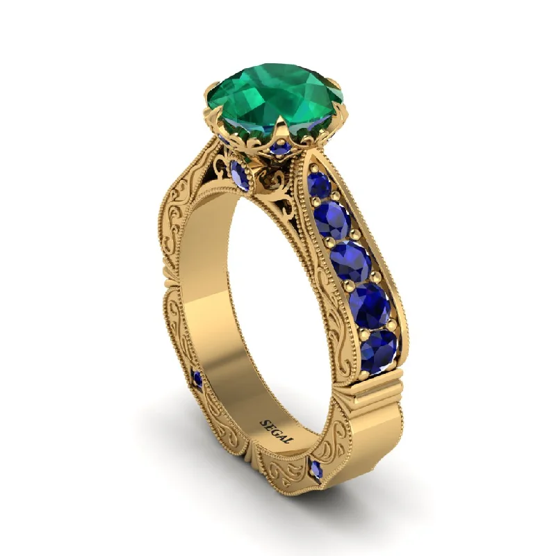 Ladies engagement rings designer labels-Emerald Victorian Scroll Engagement Ring - Kehlani No. 64