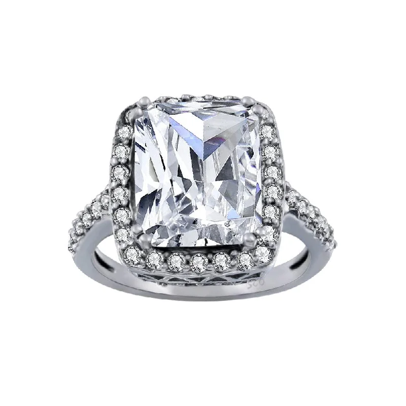 Ladies rings light luxury-Rhodium Plated 925 Sterling Silver Clear Cluster CZ Square Ring - ACR00008