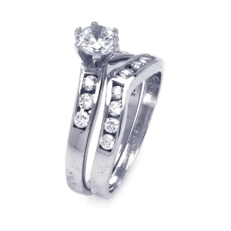 Ladies rings animal designs-Silver 925 Rhodium Plated CZ Matching Ring Pair Set - STR00779