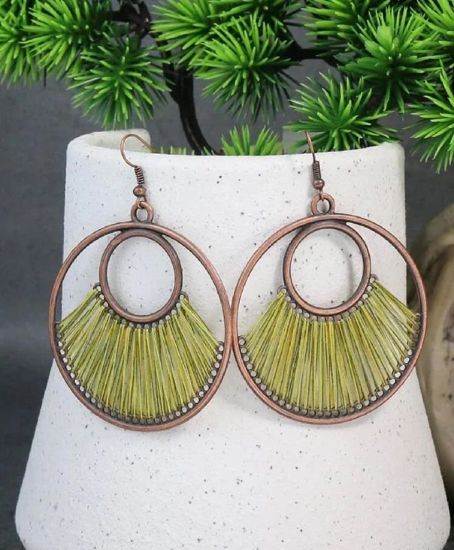 Ladies earrings lightweight styles-Green Stringed Copper Earrings