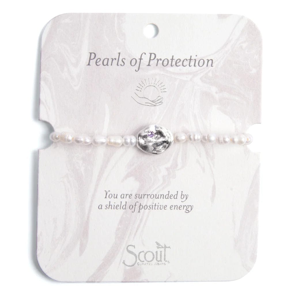 Ladies bracelets cute designs-Pearls of Protection Affirmation Bracelet in Silver