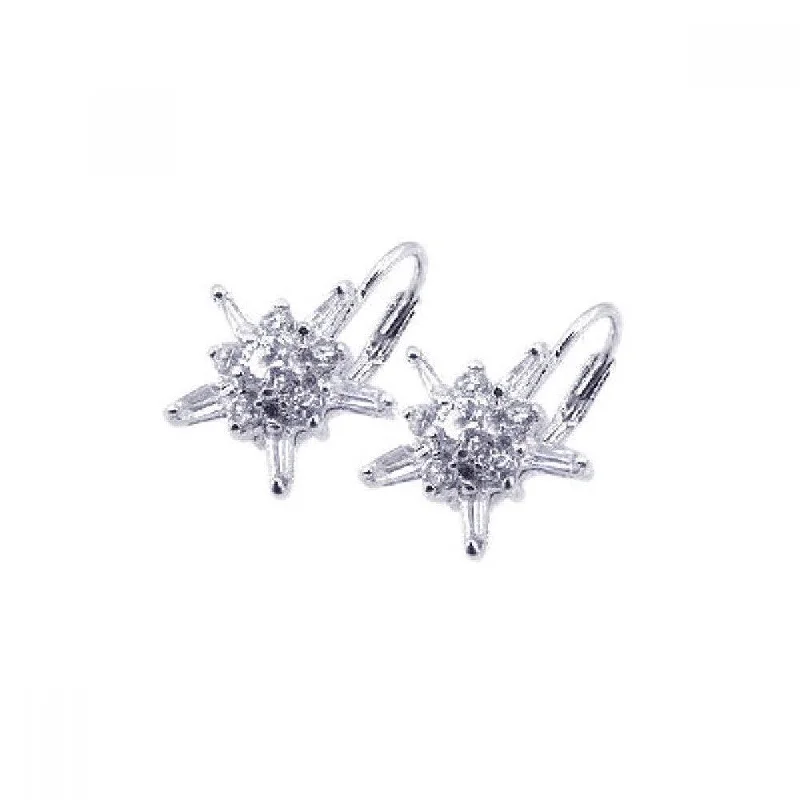 Ladies earrings subtle luxury-Silver 925 Rhodium Plated Star Clear CZ Hook Earrings - BGE00067