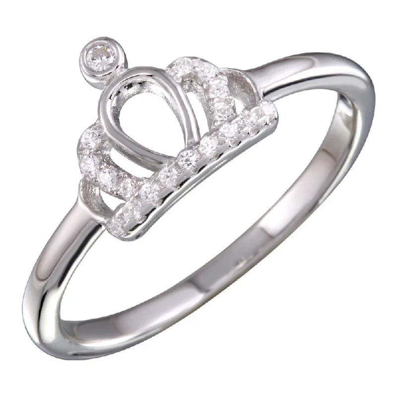 Ladies rings casual vibes-Rhodium Plated 925 Sterling Silver Crown Ring with CZ - BGR01158