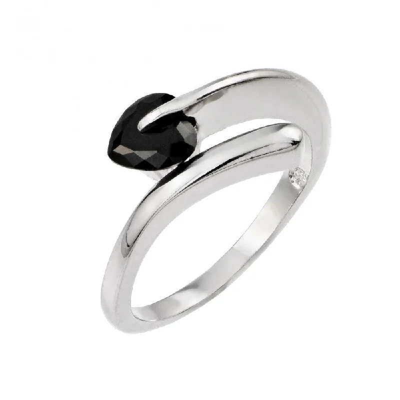 Ladies rings creative styles-Silver 925 Rhodium Plated Black CZ Ring - BGR00864