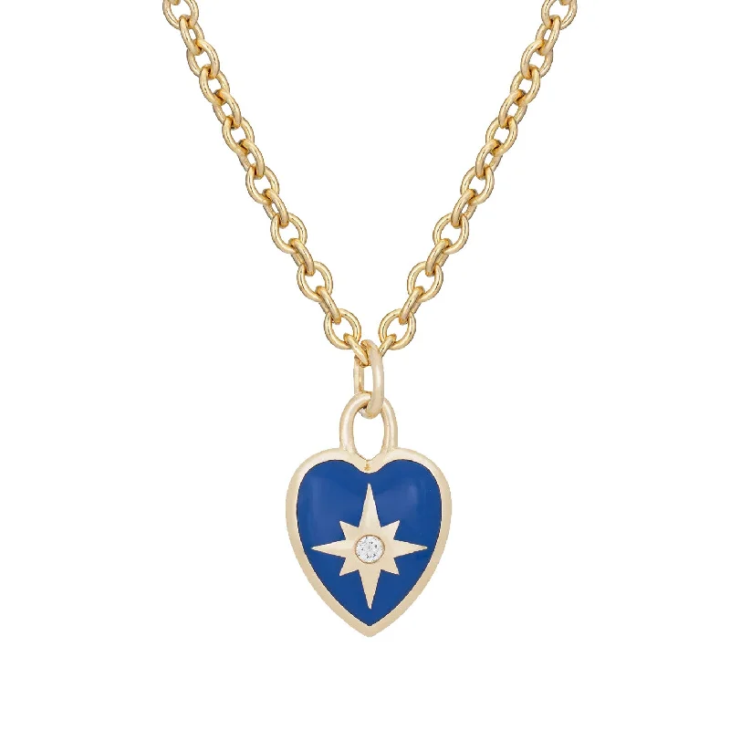 Ladies rings global brands-Diamond Enamel Heart Necklace