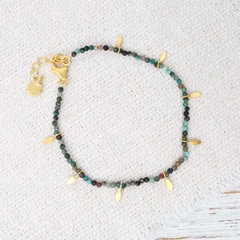 Ladies bracelets Mother’s Day-Turquoise Faceted Beads with Gold Leaves Bracelet