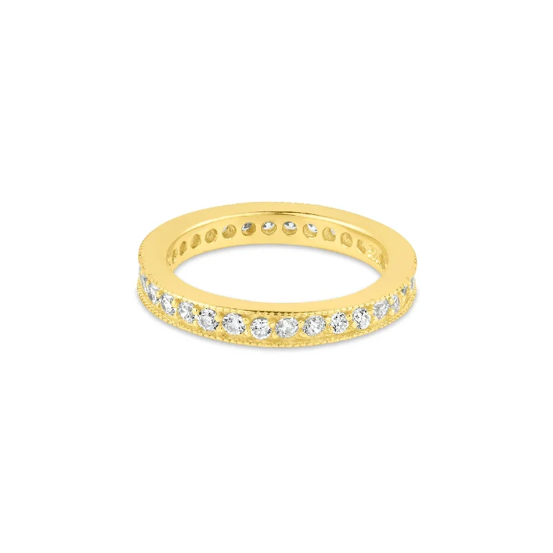 Ladies rings white gold-Silver 925 Gold Plated Clear CZ Stackable Eternity Ring - BGR00375