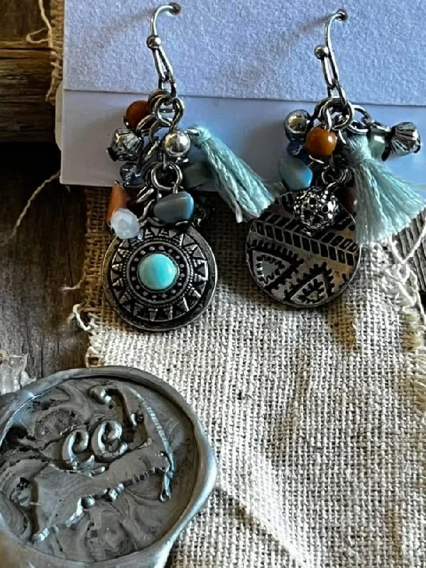 Ladies earrings store finds-Multi Beaded Turquoise Antique Earrings