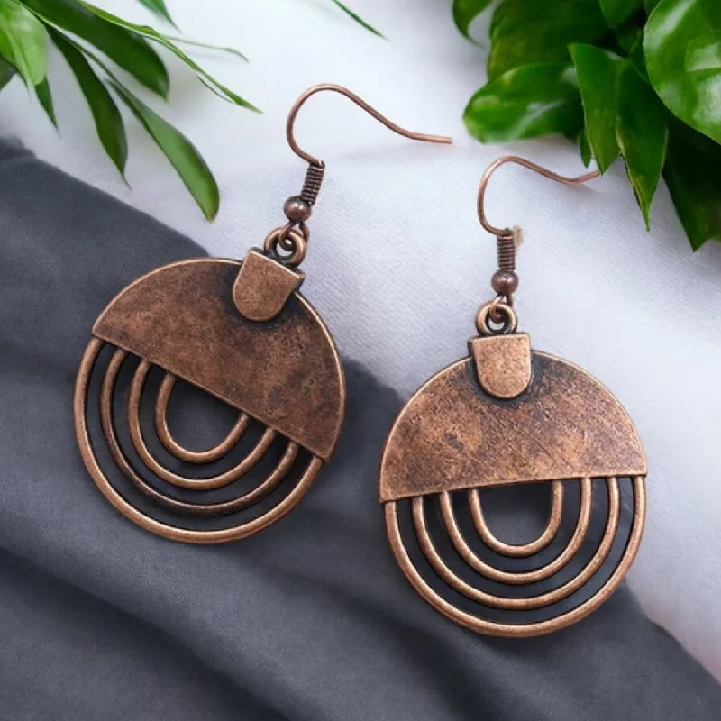 Ladies earrings investment pieces-Bohemian Copper Round Drop Earrings