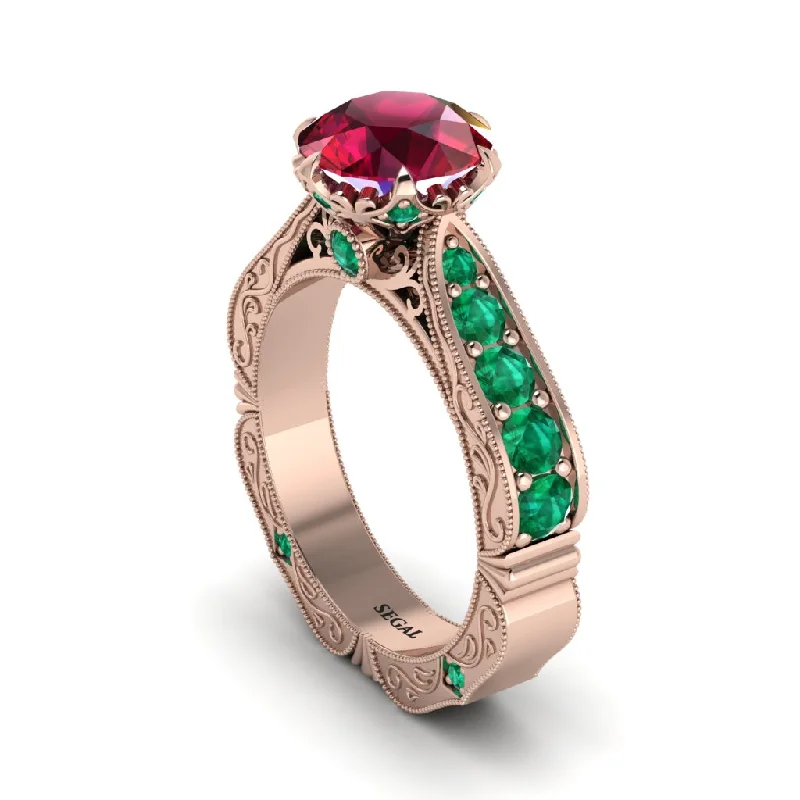 Ladies engagement rings solitaire stones-Ruby Victorian Scroll Engagement Ring - Kehlani No. 26