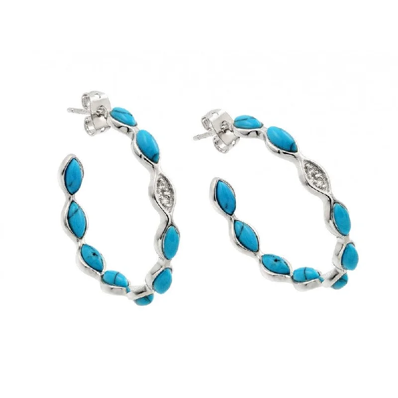 Ladies earrings handmade crafts-Silver 925 Rhodium Plated Multiple Turquoise and Clear CZ Hook Earrings - BGE00401