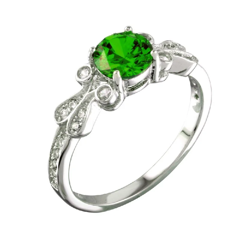 Ladies rings office styles-Rhodium Plated 925 Sterling Silver Green Oval CZ Ring - BGR01165GRN