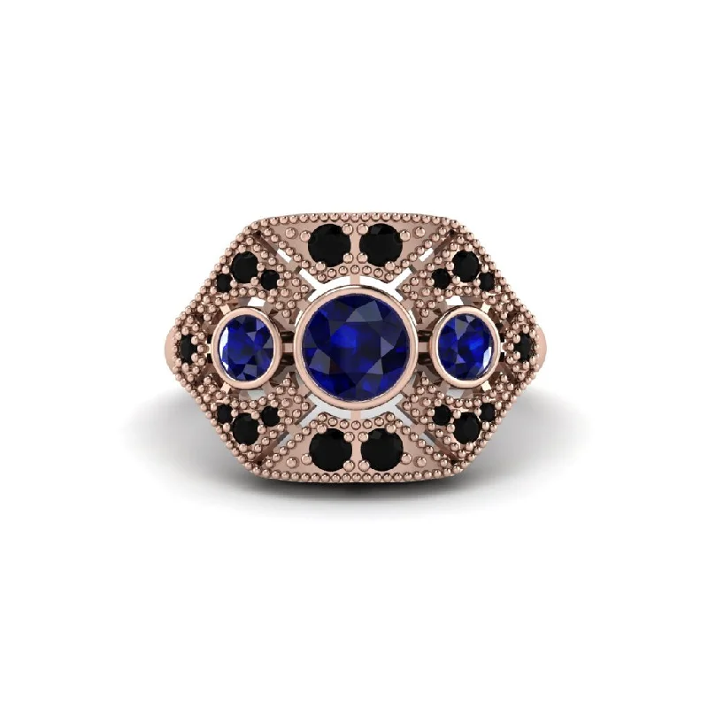 Ladies engagement rings worldwide styles-Sapphire Art Deco Geometric Engagement Ring - Haven No. 44