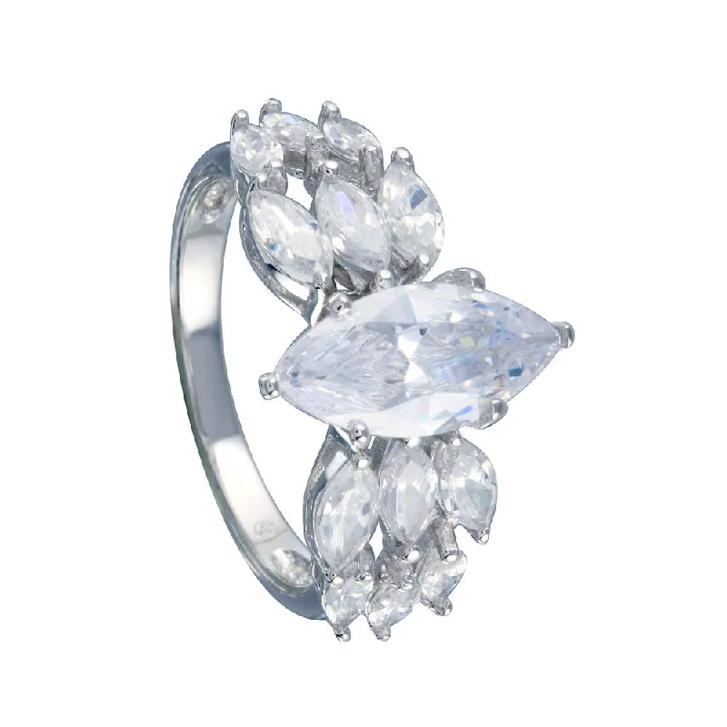 Ladies rings thumb styles-Rhodium Plated 925 Sterling Silver Clear Marquise Center CZ Bridal Ring - BGR00255