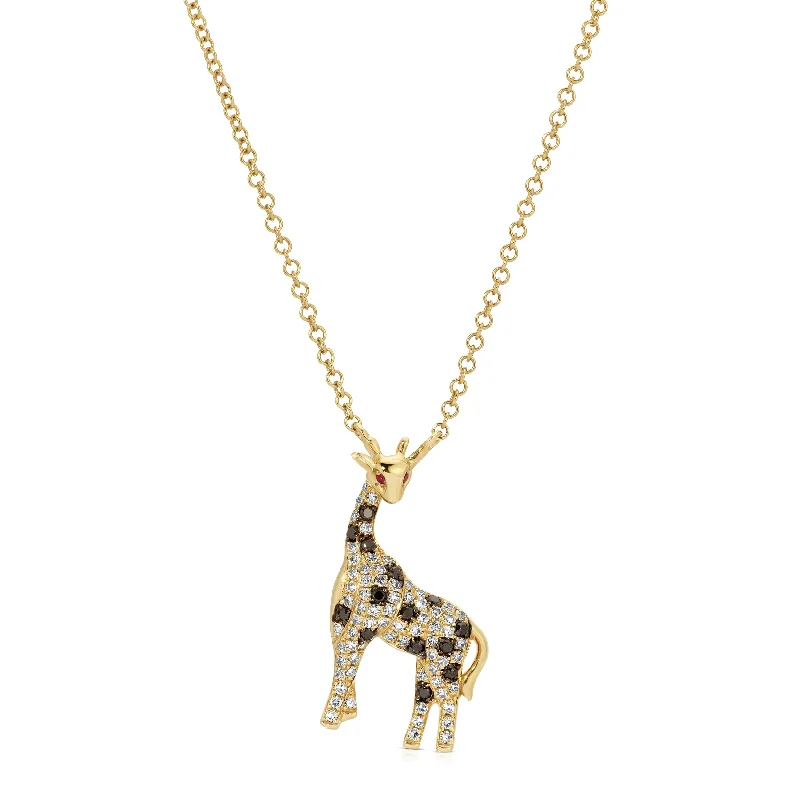 Ladies rings gold-plated-Black+White Diamond Giraffe Charm Necklace