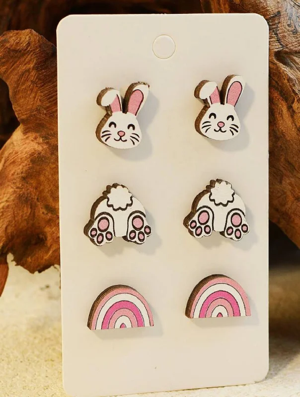 Ladies earrings age suitability-Set of 3 Easter Stud Earrings