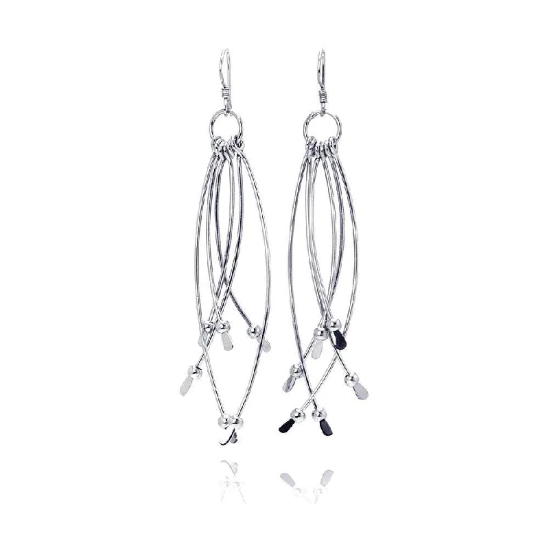 Ladies earrings pearl accents-Silver 925 Rhodium Plated Multiple Crossed Dangling Wire Wide Teardrop Hook Earrings - DSE00032