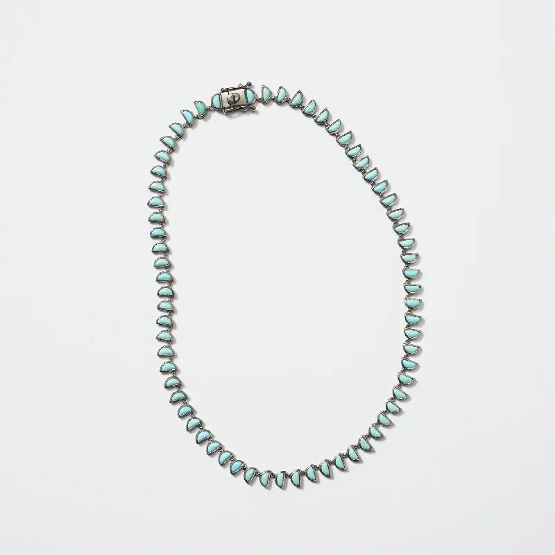 Ladies rings creative styles-Small Turquoise Worm Riviere Necklace