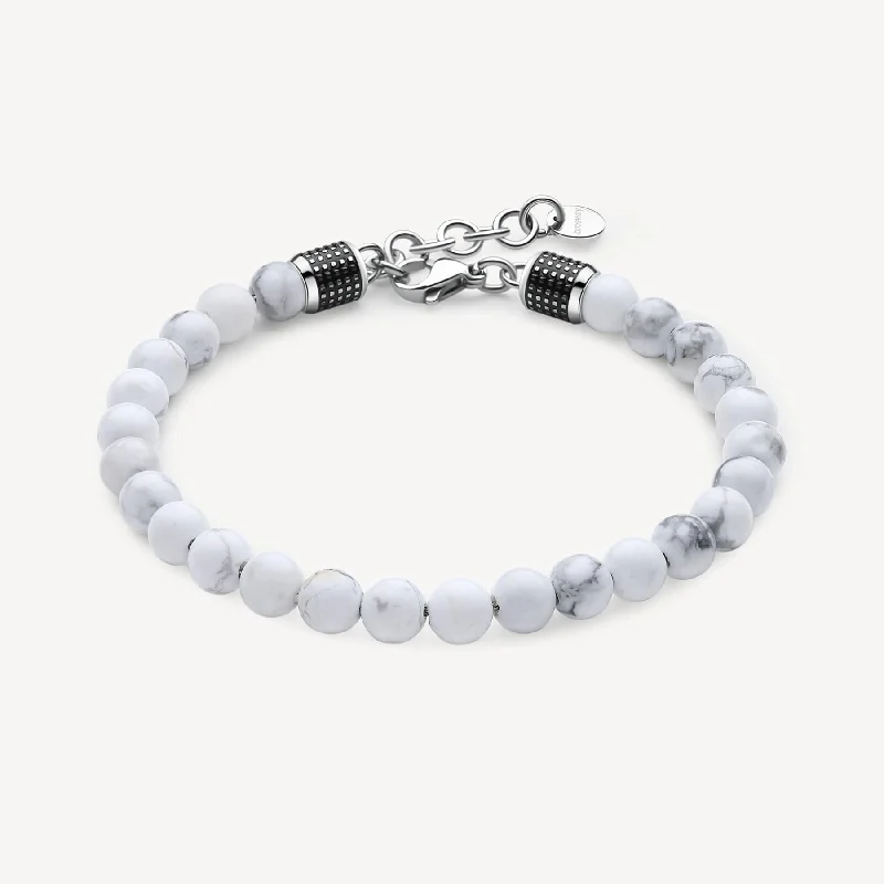 Ladies bracelets cute designs-Stainless Steel and Howite Bead Bracelet