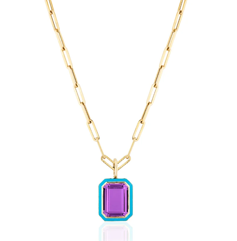 Ladies rings European styles-Emerald-Cut Pendant Necklace with Enamel