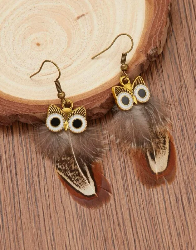 Ladies earrings Valentine’s Day-Owl Feather Earrings