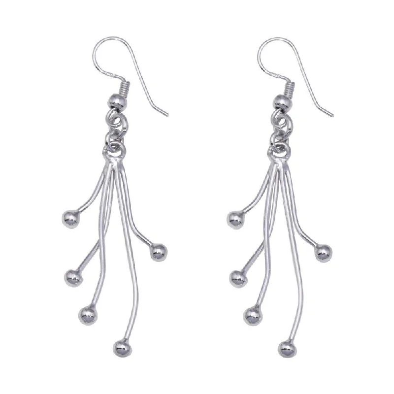 Ladies earrings holiday treasures-Silver 925 Rhodium Plated Five Dangling Strand Hook Earrings - DSE00009