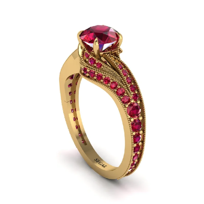 Ladies engagement rings dream rings-Ruby 14K Gold Pave Engagement Ring - Magnolia No. 55