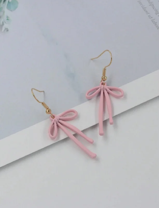 Ladies earrings office elegance-Beautiful Light Pink Bow Earrings