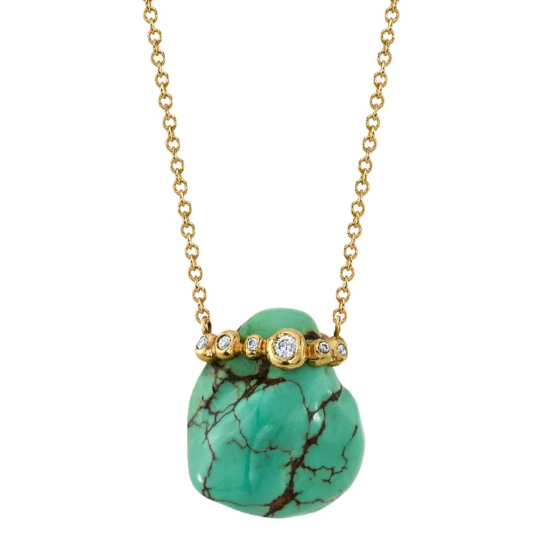 Ladies rings office styles-Turquoise Nugget Necklace with Diamonds