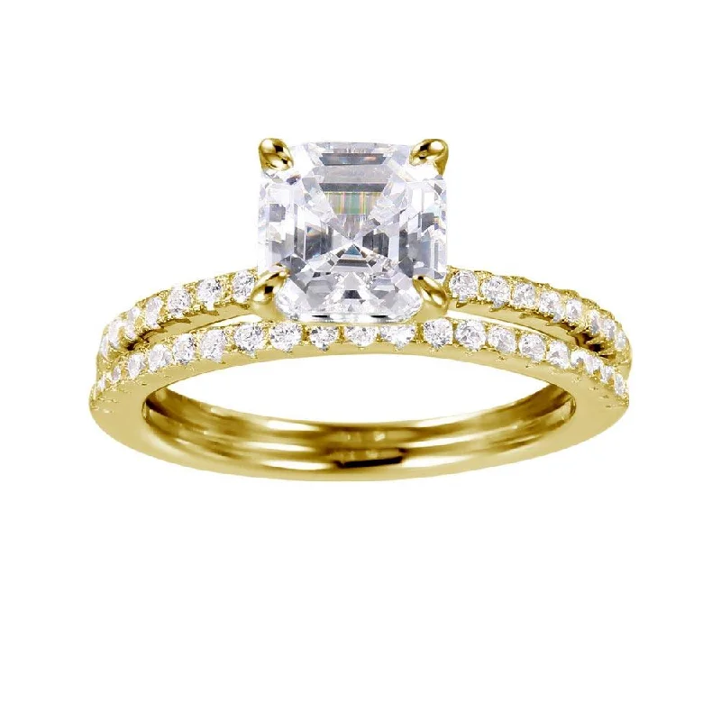 Ladies rings Christmas designs-Gold Plated 925 Sterling Silver Stackable CZ Bridal Ring - GMR00080GP