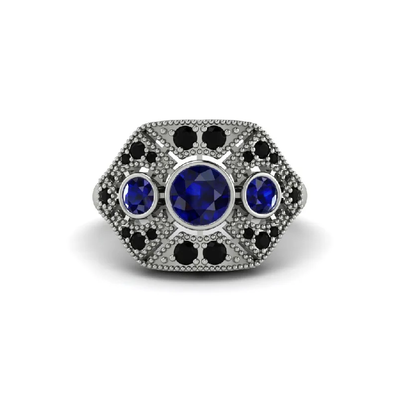 Ladies engagement rings upgrade ideas-Sapphire Art Deco Geometric Engagement Ring - Haven No. 45