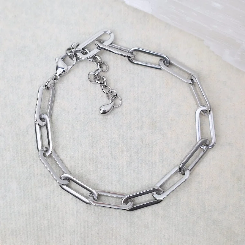 Ladies bracelets chain designs-Paperclip Chain Bracelet in Stainless Steel