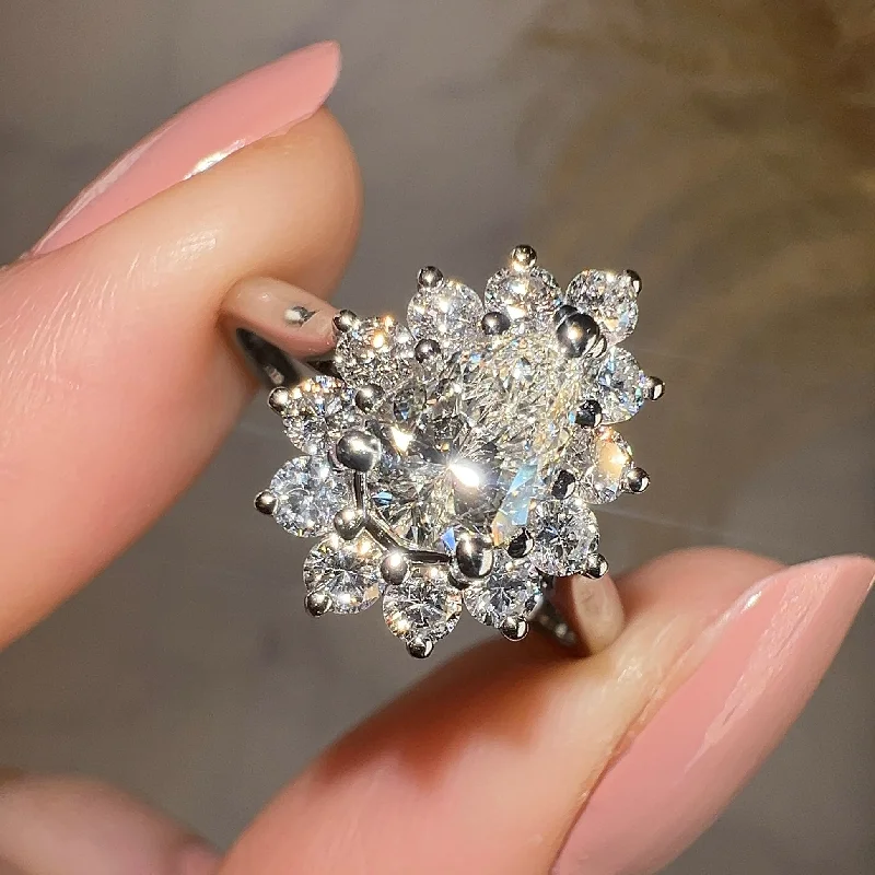 Ladies engagement rings luxury brands-"Chelsea" Star Halo 1.60 Carat Pear Cut Diamond Engagement Ring