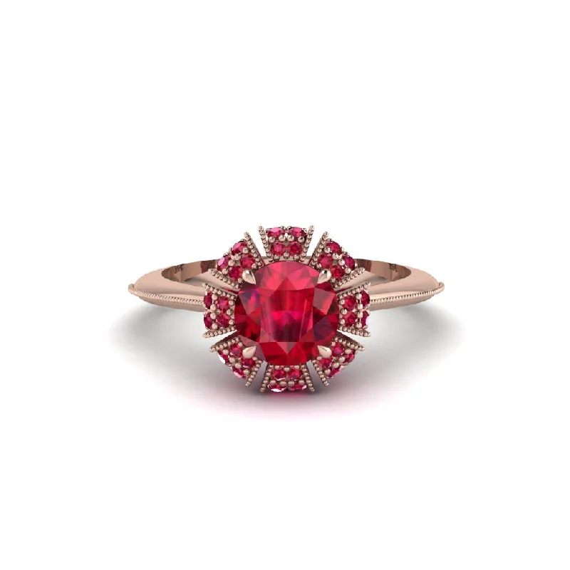 Ladies engagement rings viral designs-Ruby Crown Halo Engagement Ring - Annie No. 56