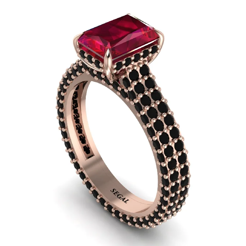 Ladies engagement rings holiday proposals-Radiant Cut Ruby Pave Engagement Ring - Kenzie No. 41