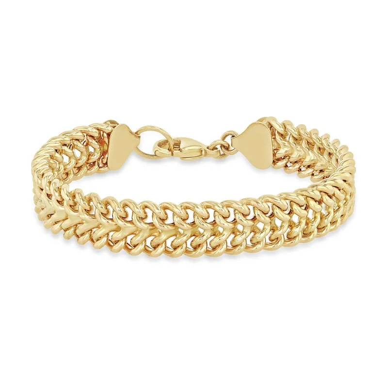 Ladies bracelets cuff styles-14k Gold Double Wide Curb Chain Bracelet 7" Length