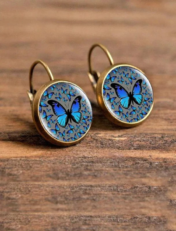 Ladies earrings open patterns-Beautiful Round Butterfly Earrings