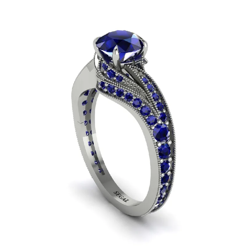 Ladies engagement rings elegant classics-Sapphire 14K Gold Pave Engagement Ring - Magnolia No. 75