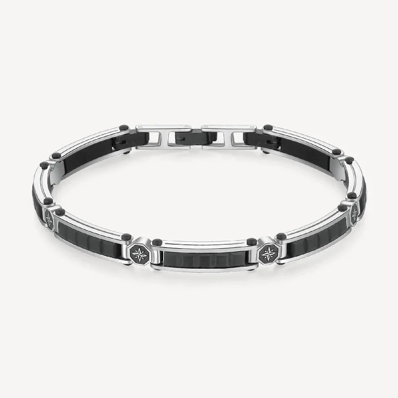 Ladies bracelets care tips-Stainless Steel and Satin Black Bracelet