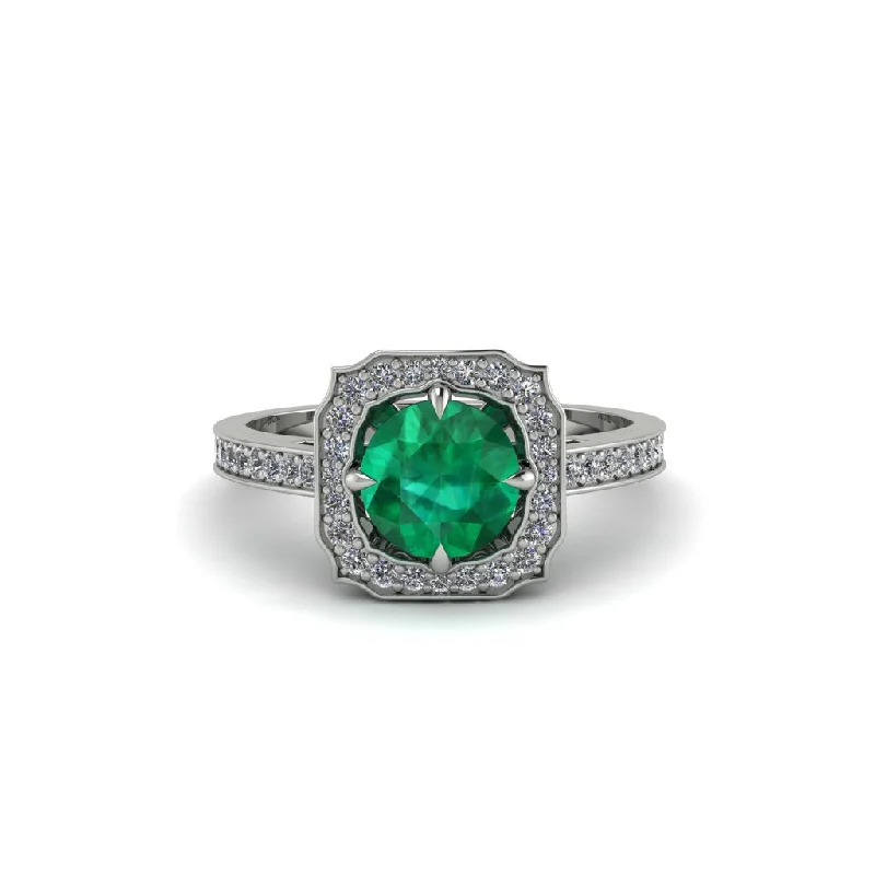 Ladies engagement rings gold styles-Emerald Cathedral Halo Engagement Ring - Luciana No. 6