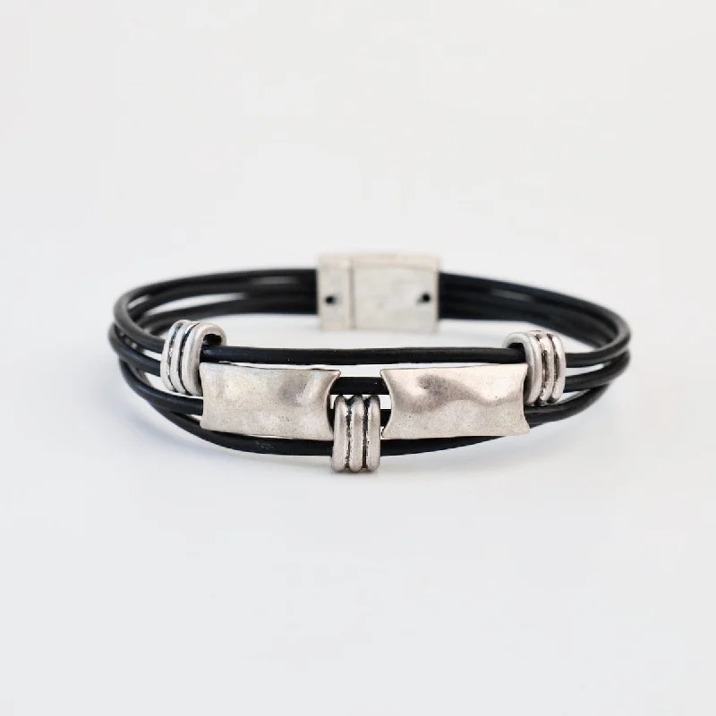 Ladies bracelets celebrity trends-Matte Silver Black Rectangle Bracelet