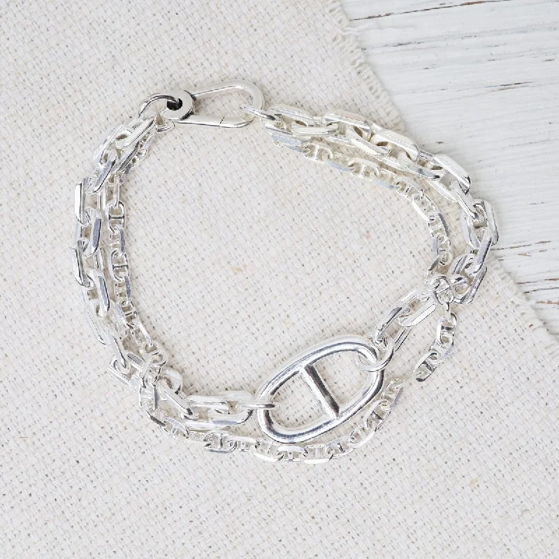 Ladies bracelets proposal surprises-Sterling Silver Double Chain with Anchor Link Bracelet