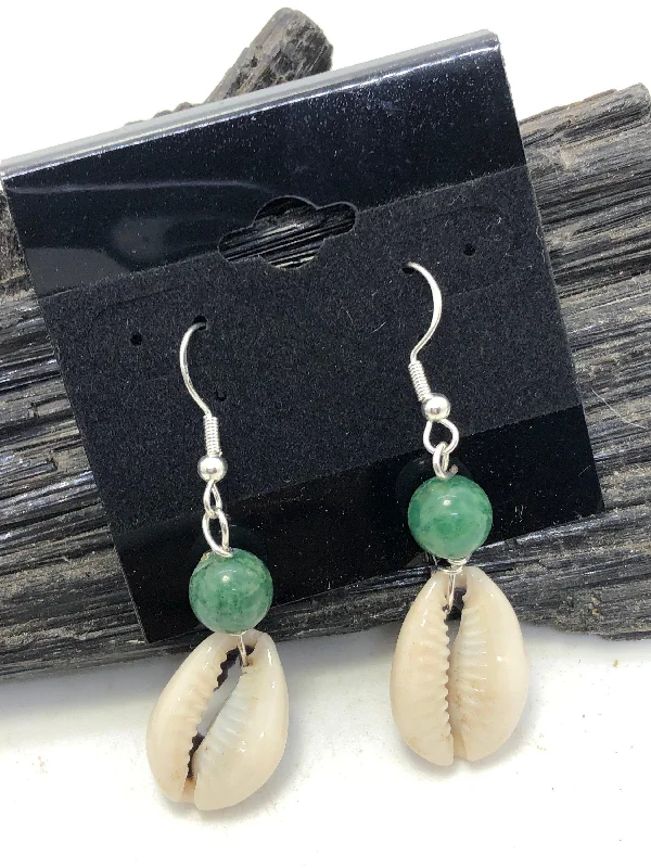 Ladies earrings customer reviews-Gemstone and Cowrie Shell Sterling Silver Hook Earrings