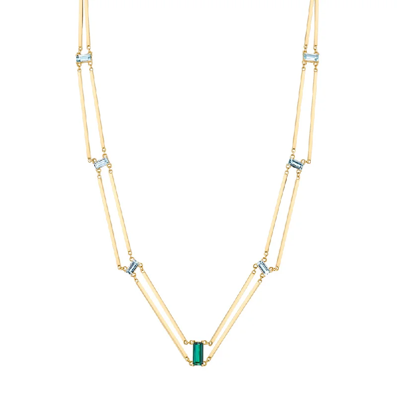 Ladies rings index finger-Aquamarine and Tourmaline Railway Necklace