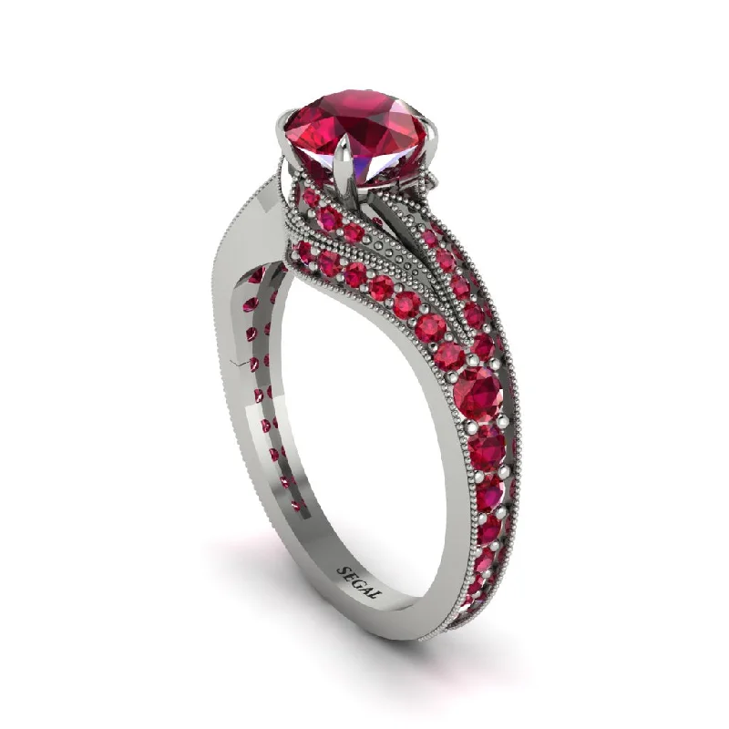 Ladies engagement rings platinum options-Ruby 14K Gold Pave Engagement Ring - Magnolia No. 57