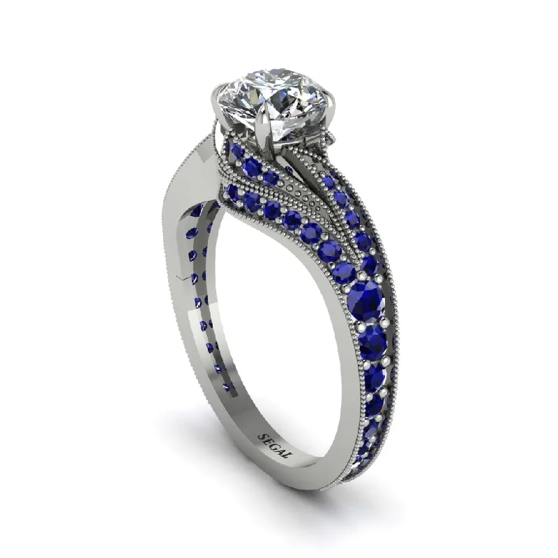 Ladies engagement rings marquise styles-Sapphire 14K Gold Pave Engagement Ring - Magnolia No. 63