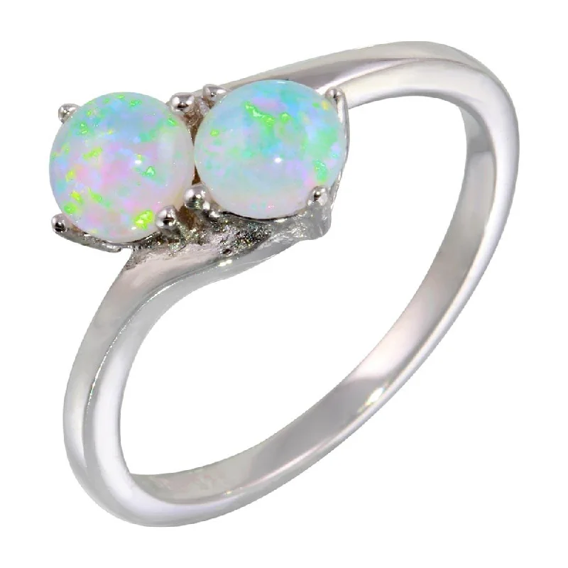 Ladies rings middle finger-Rhodium Plated 925 Sterling Silver Twin CZ Opal Ring - STR01076